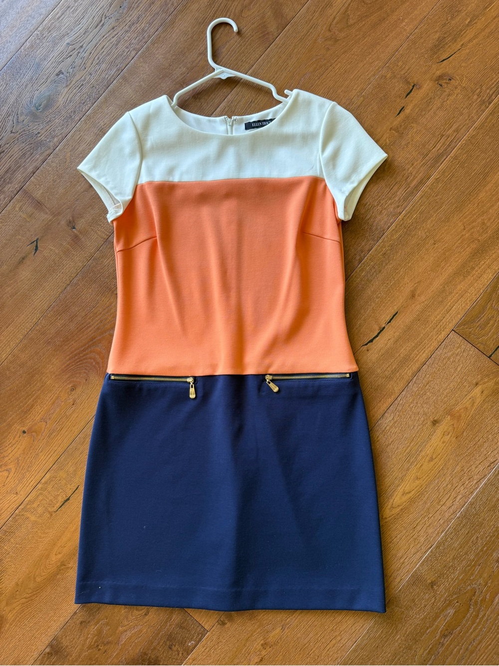 Ellen Tracy Cream, Coral & Navy Colorblock Mini Dress